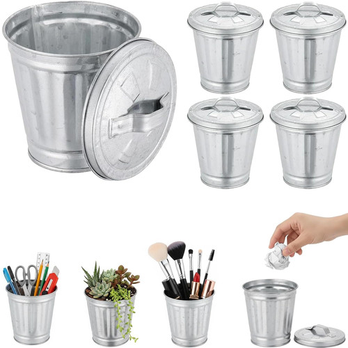 Mini galvanized trash can with - galvanized,